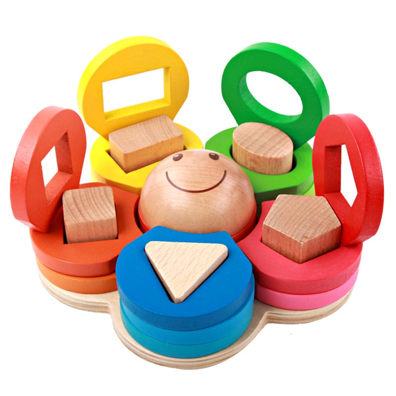Children'S Puzzle Children'S Coordination Baby Enlightenment Flower Shape Set Column Layer Stacked Color Wooden Toys - Image 2